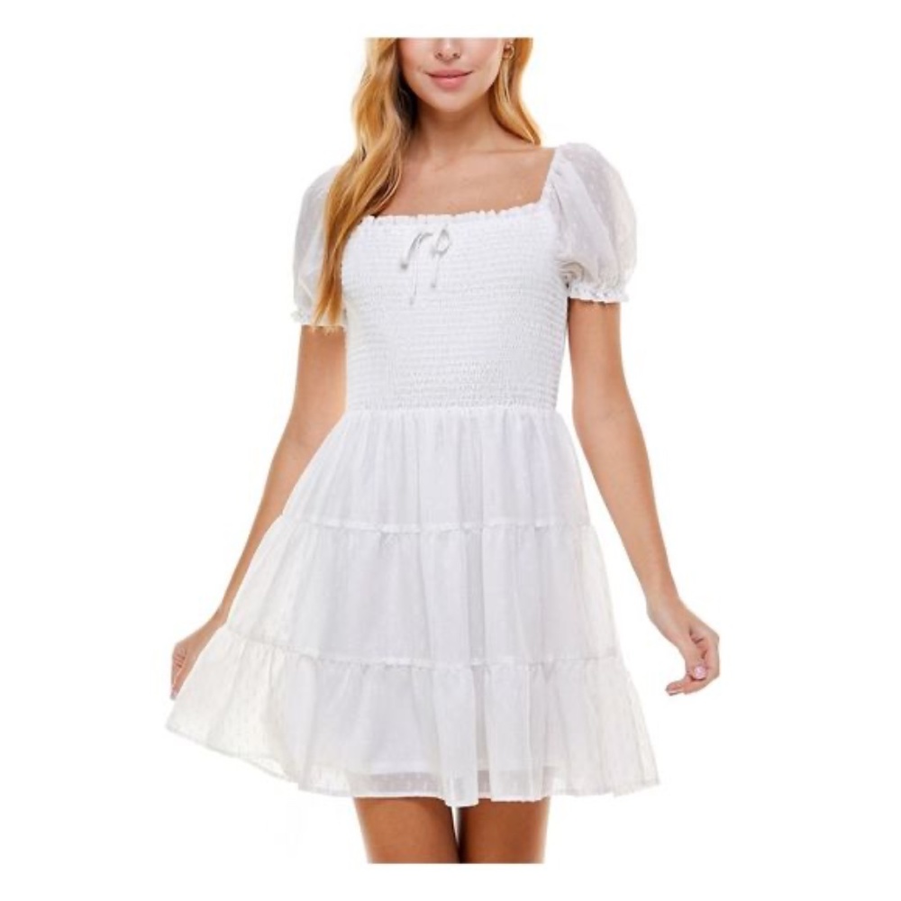CRYSTAL DOLLS Womens White Skirt Lined Short Sleeve Mini Dress Juniors S